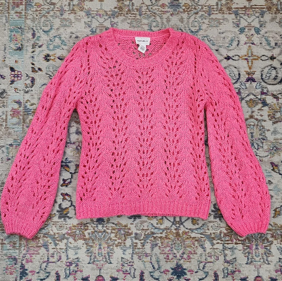 For The Republic Womens Sweater Hot Pink Knit Sweater Top Balloon Sleeves, sz MD - Picture 1 of 13